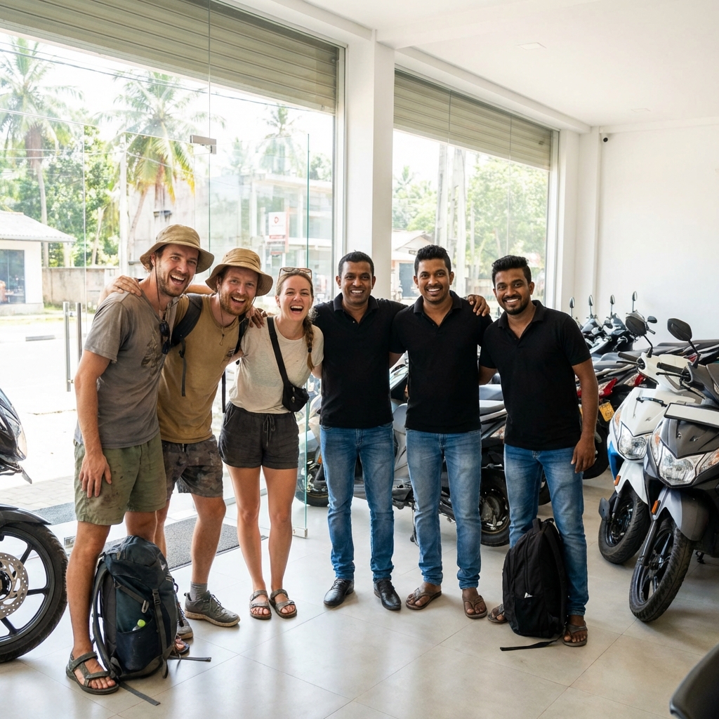 Our team with happy customers at Ceylon Bike Rent